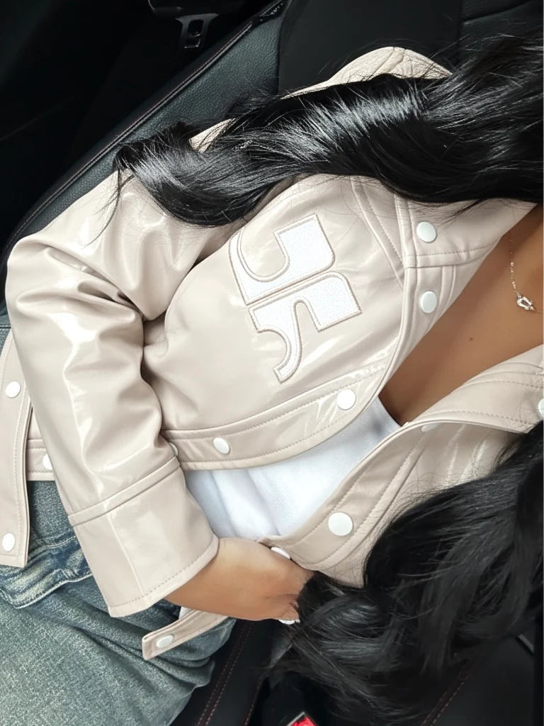 Veste en cuir CRG Beige