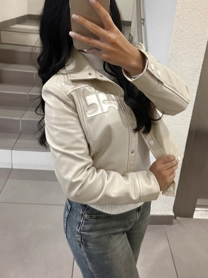 Veste en cuir CRG Beige